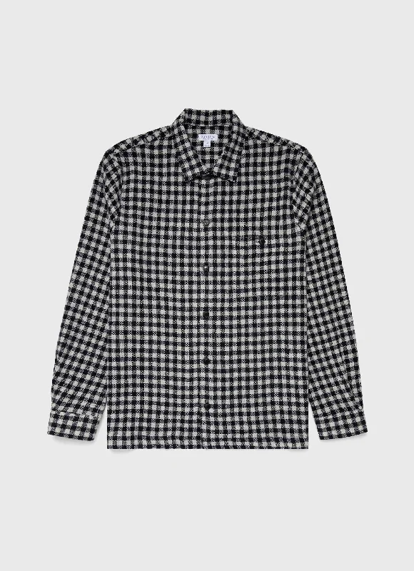 Men's Heavy Flannel Overshirt in Navy/Ecru Check