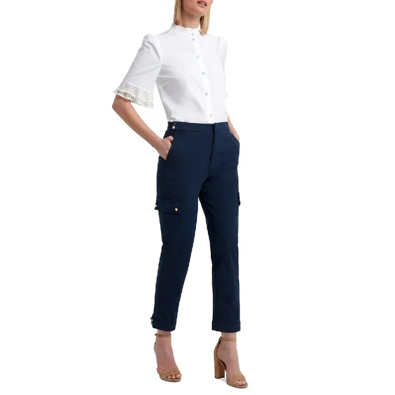 H Halston Women's Power Stretch Twill Cargo Pants Blue Size Large