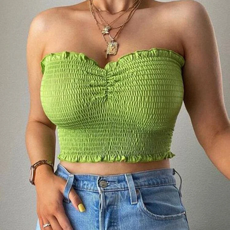 Women Summer Strapless Sheath Crop Tops