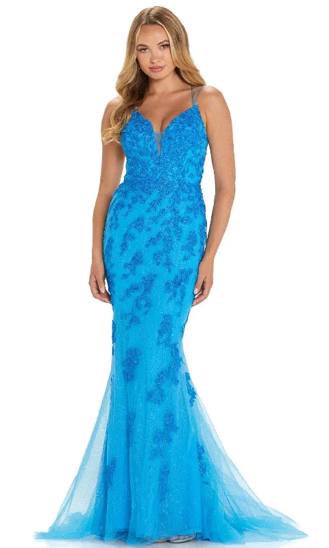 Amarra 88588 - V-Neck Leaf Appliqued Prom Gown