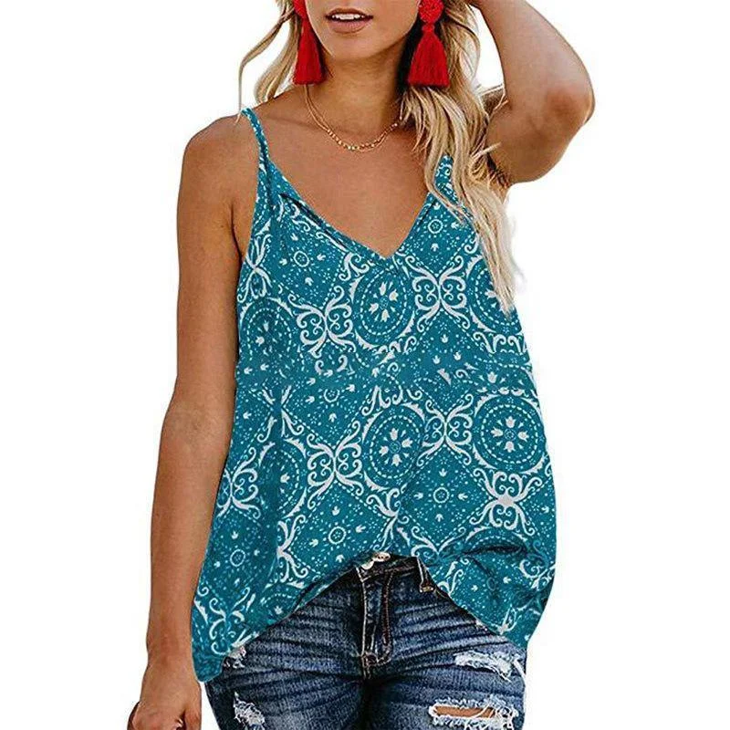 Print V-neck Women Summer Crop Tops