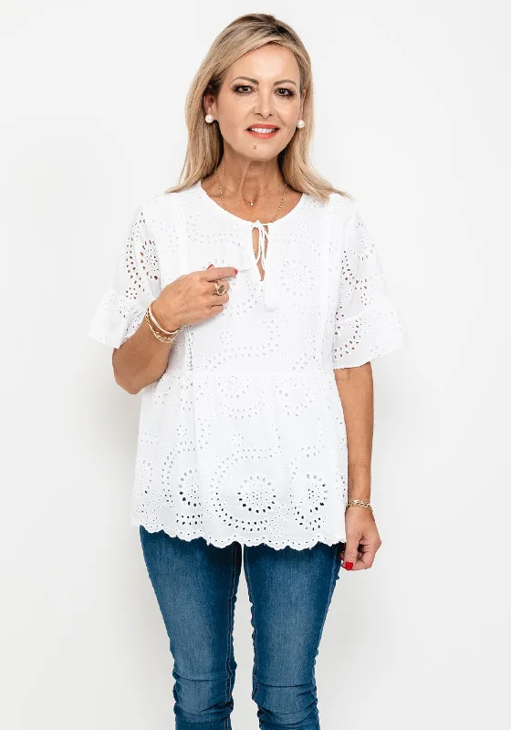 Seventy1 One Size Crochet Peplum Top, White