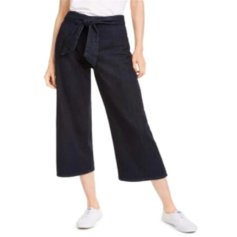Oat Women's Wide Leg Tie Waist Jeans Navy Size XL