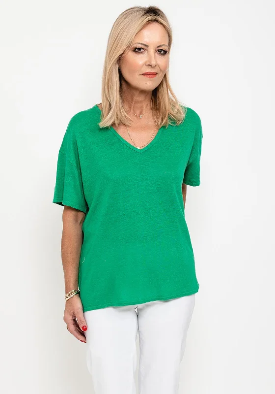 Seventy1 One Size V Neck Linen T-Shirt, Green