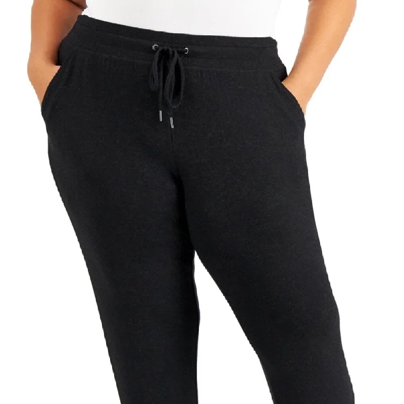 Id Ideology Women's Drawstring Knit Joggers Black Size 2X