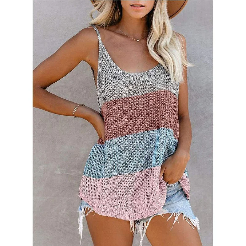 Women Summer Knitting Loose Striped Crop Tops