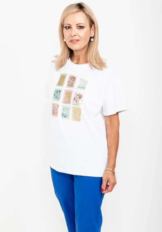 Seventy1 One Size Sequin Squares T-Shirt, White & Green