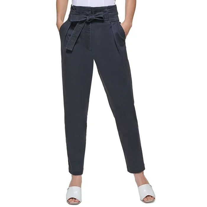 DKNY Women's Cropped Paperbag Waist Pants Blue Size 8