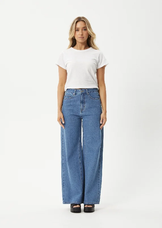 AFENDS Womens Gigi - Denim Flared Jean - Worn Blue