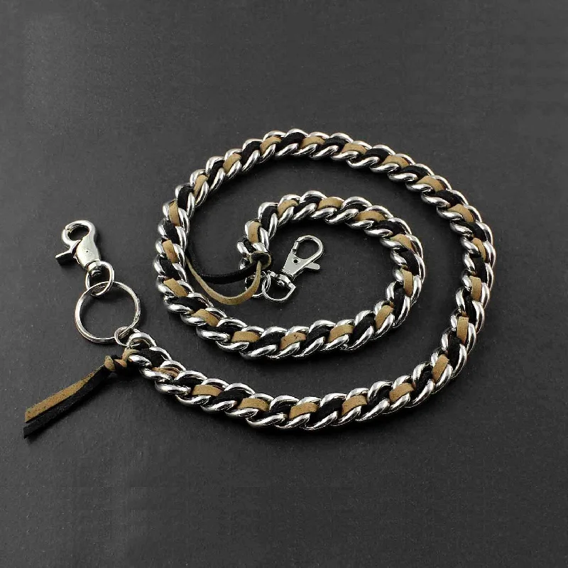 Solid Stainless Steel Leather Braided Long Wallet Chain Cool Punk Rock Biker Trucker Wallet Chain Trucker Wallet Chain for Men Solid Stainless Steel Leather Braided Long Wallet Chain Cool Punk Rock Biker Trucker Wallet Chain Trucker Wallet Chain for Men