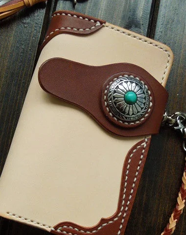 Handmade leather biker wallet chain bifold brown billfold wallet purse trucker wallet for men Handmade leather biker wallet chain bifold brown billfold wallet purse trucker wallet for men