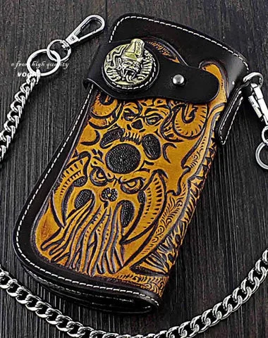 Badass Skull Leather Men's Long Wallet with Chain Biker Wallet Chain Wallet For Men Badass Skull Leather Men's Long Wallet with Chain Biker Wallet Chain Wallet For Men