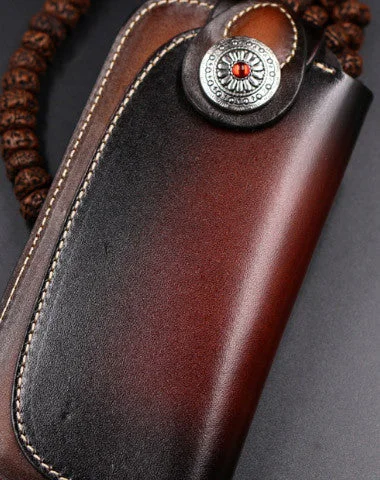Handmade leather biker trucker wallet leather chain men vintage coffee wallet