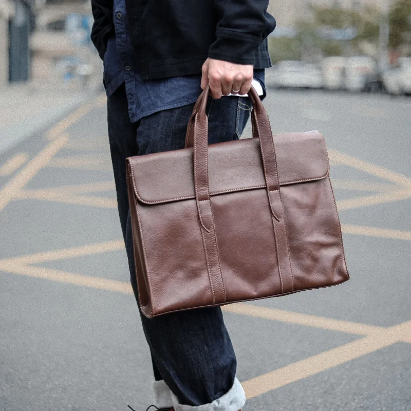 Vintage Black Mens Leather Briefcases Work Handbag Brown 14'' Computer Briefcases For Men Vintage Black Mens Leather Briefcases Work Handbag Brown 14'' Computer Briefcases For Men