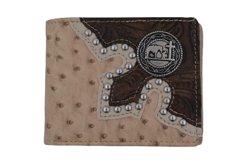 Mens Western Bifold Style Cross Praying Cowboy Ostrich Beige Wallet W041-27-OSTRICH-BG (C) Mens Western Bifold Style Cross Praying Cowboy Ostrich Beige Wallet W041-27-OSTRICH-BG (C)