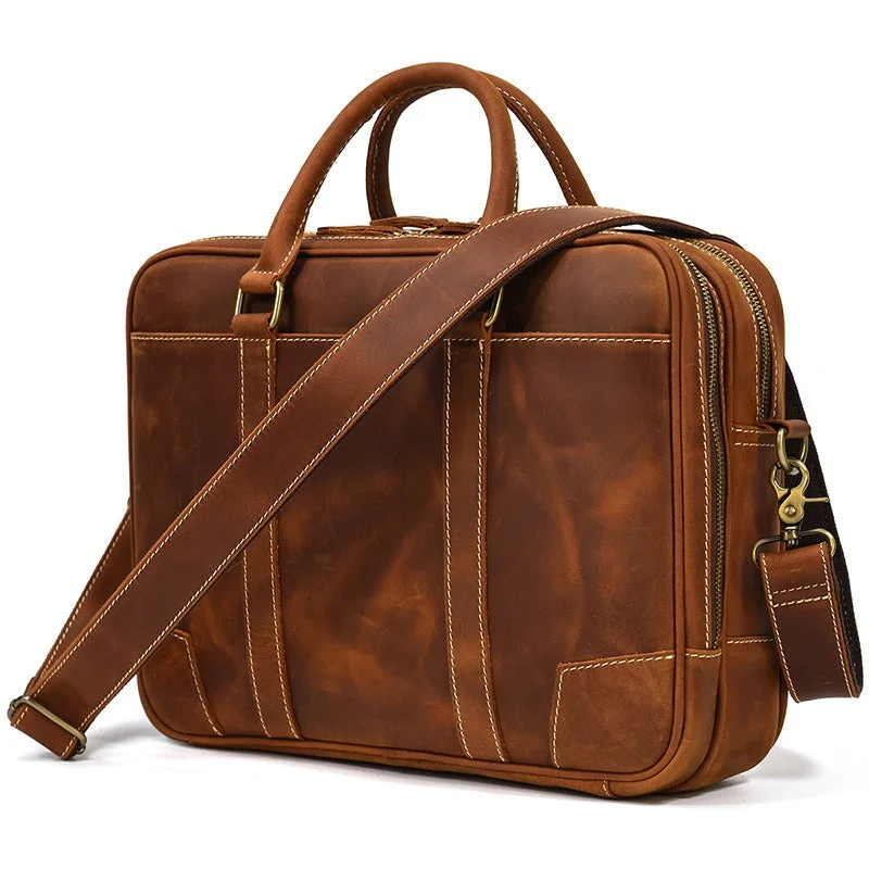 Brown Leather Mens Briefcase Work Briefcase Business Handbag 14'' Laptop Briefcase For Men Brown Leather Mens Briefcase Work Briefcase Business Handbag 14'' Laptop Briefcase For Men