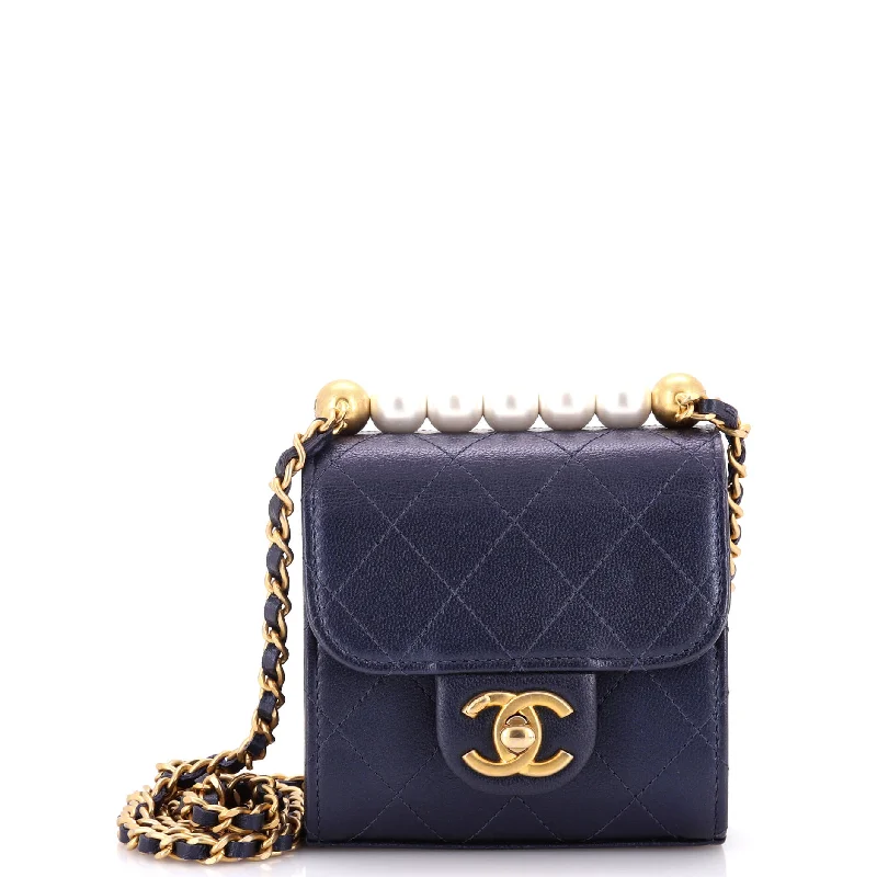 Chic Pearls Flap Clutch with Chain Quilted Goatskin Mini