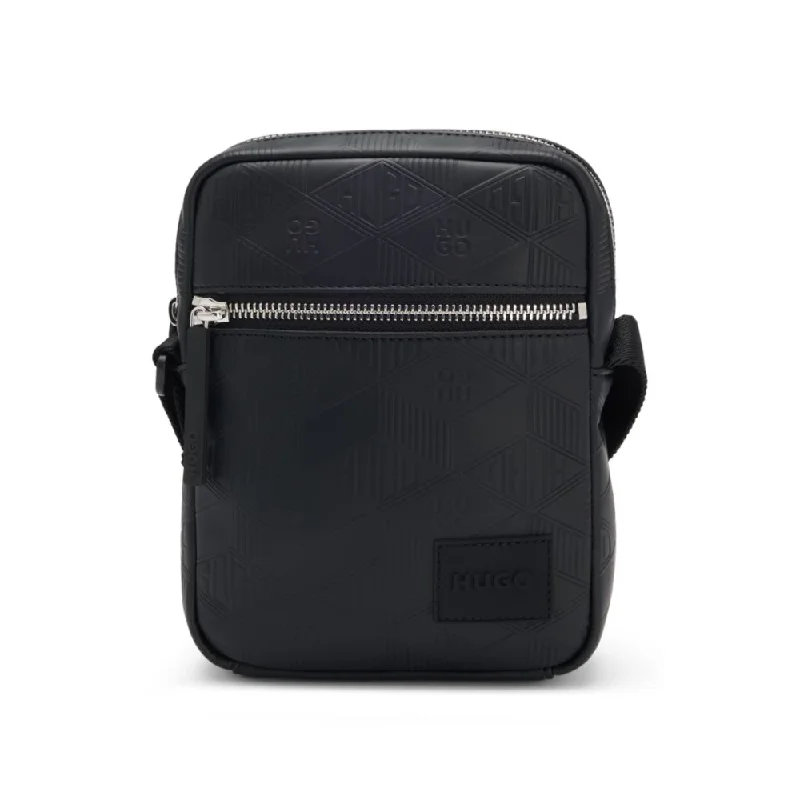 Faux-leather reporter bag with stacked and geometric logos