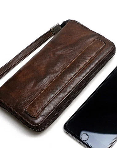 Genuine long wallet leather men phone clutch vintage wallet for men