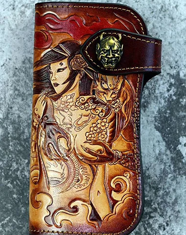 Tooled Leather Biker Wallet Prajna Biker Chain Wallet Handmade Long Wallet for Men Tooled Leather Biker Wallet Prajna Biker Chain Wallet Handmade Long Wallet for Men