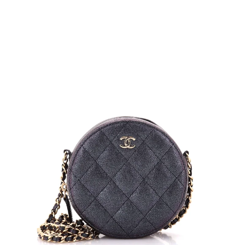 Round Clutch with Chain Quilted Iridescent Caviar Mini