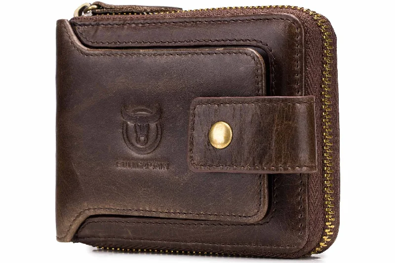 Bullcaptain Leather Zipper Around Biflod Rfid Blocking Men Wallet - 231