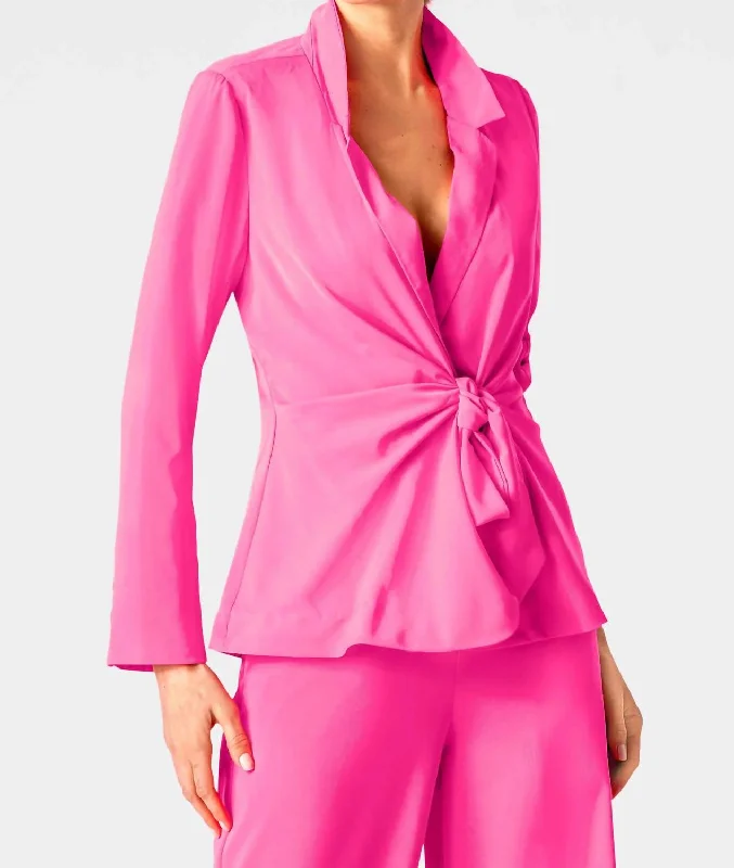 Tie Front Jacket Top In Shocking Pink