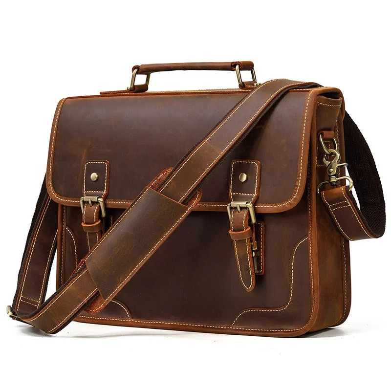 Brown Leather Mens 14'' Laptop Briefcase Work Bag Handbag Briefcase Side Bags Business Bags For Men Brown Leather Mens 14'' Laptop Briefcase Work Bag Handbag Briefcase Side Bags Business Bags For Men