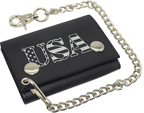 Marshal Men's Tri-fold RFID Blocking Biker Genuine Leather Steel Chain USA Wallet Snap closure Marshal Men's Tri-fold RFID Blocking Biker Genuine Leather Steel Chain USA Wallet Snap closure