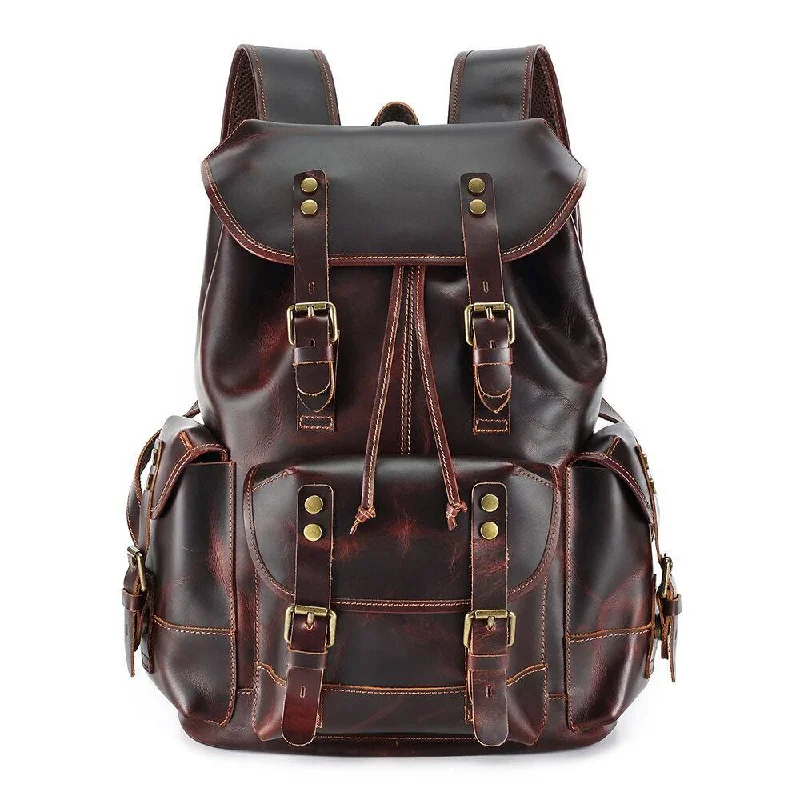 Vintage Drawstring Wax Leather Travel Backpack
