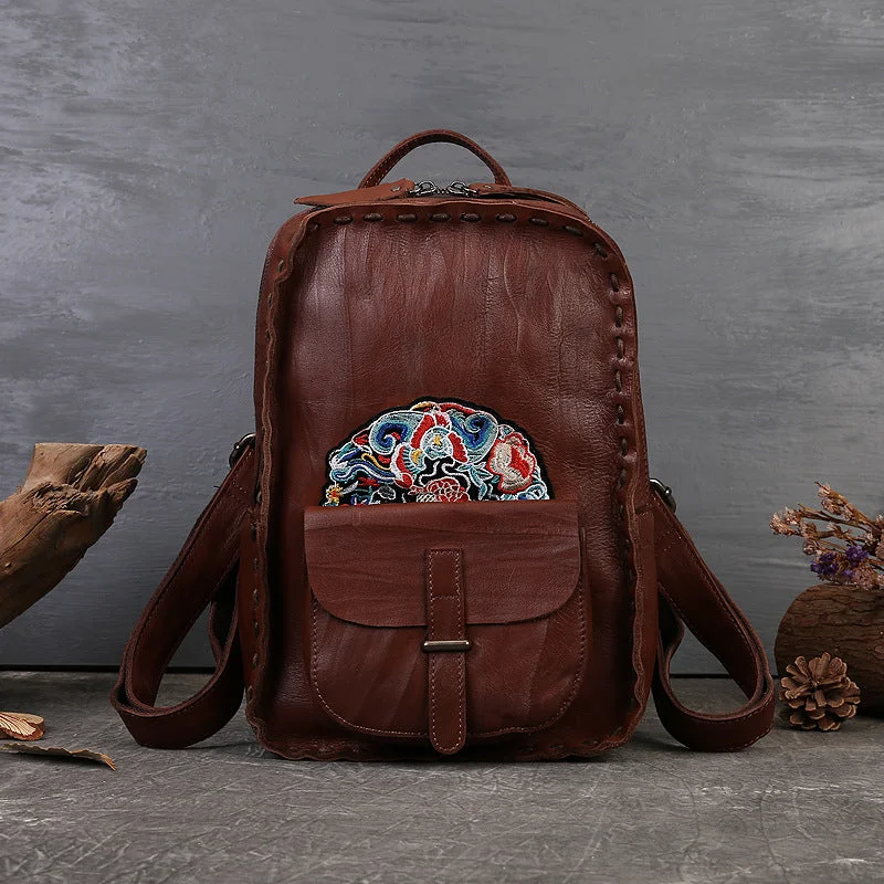 Womens Boho Leather Backpack Bag Leather Rucksack For Women