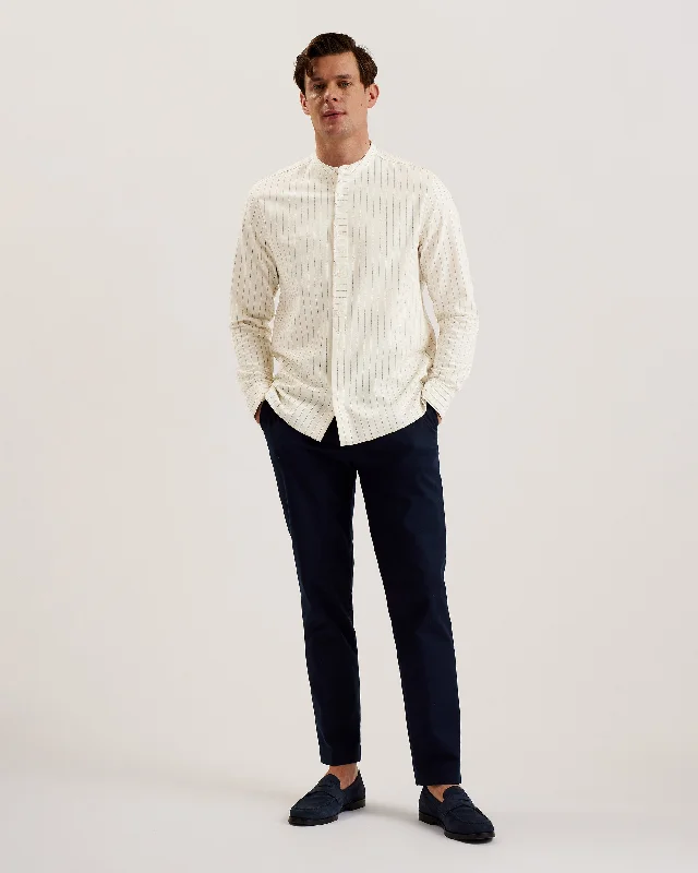 Bastiun Long Sleeve Relaxed Grandad Collar Shirt Ecru