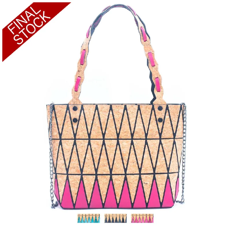 Pink black and lake blue Natural Cork Geometric handbags BAG-2212