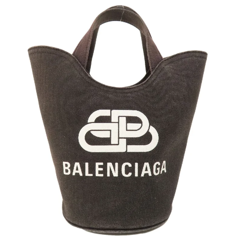 BALENCIAGA Handbag canvas black logo basket Women Used Authentic