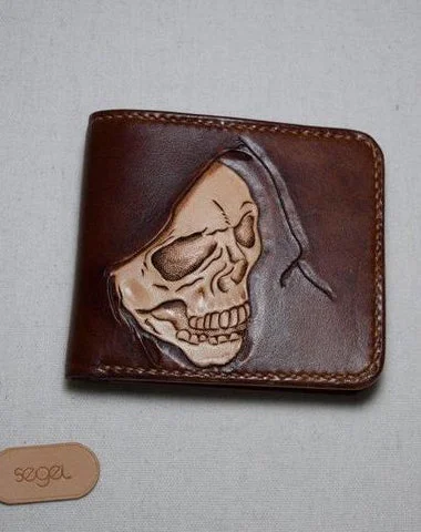Handmade Leather Skull Death Tooled Mens billfold Wallet Cool Leather Wallet Slim Wallet for Men Handmade Leather Skull Death Tooled Mens billfold Wallet Cool Leather Wallet Slim Wallet for Men