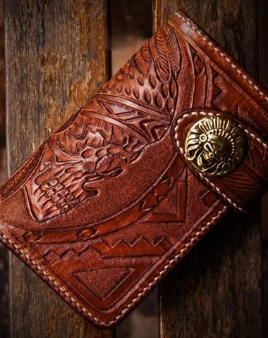 Handmade Leather Skull Indian Chief Tooled Mens billfold Wallet Cool Chain Wallet Biker Wallet for Men Handmade Leather Skull Indian Chief Tooled Mens billfold Wallet Cool Chain Wallet Biker Wallet for Men