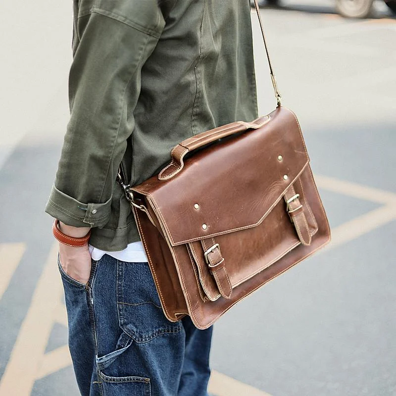 Vintage Brown Mens Leather Briefcase Work Handbag Black 14'' Computer Briefcases For Men Vintage Brown Mens Leather Briefcase Work Handbag Black 14'' Computer Briefcases For Men