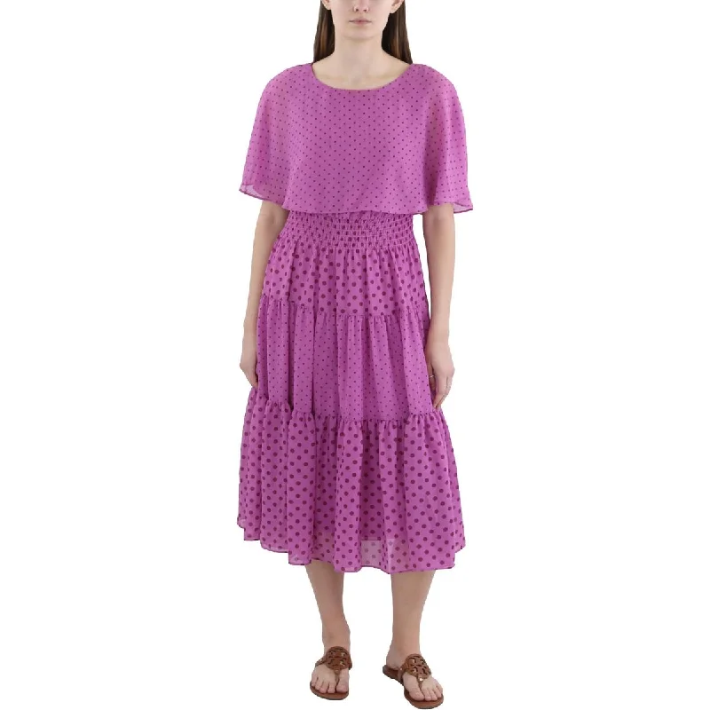 Gabby Skye Womens Polka Dot Flutter Sleeve Midi Dress