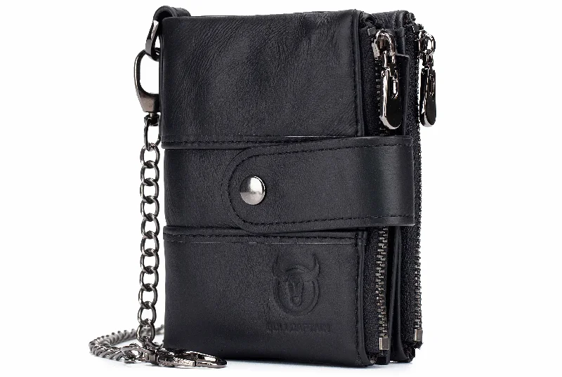 Bullcaptain Leather Biflod Rfid Blocking Men Wallet Detachable Id Badge Holder With Zipper Coin Pocket And A Detachable Chain Buckle - 08