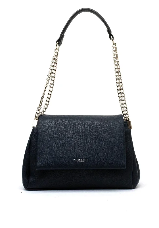Zen Collection Pebbled Chain Shoulder Bag, Navy