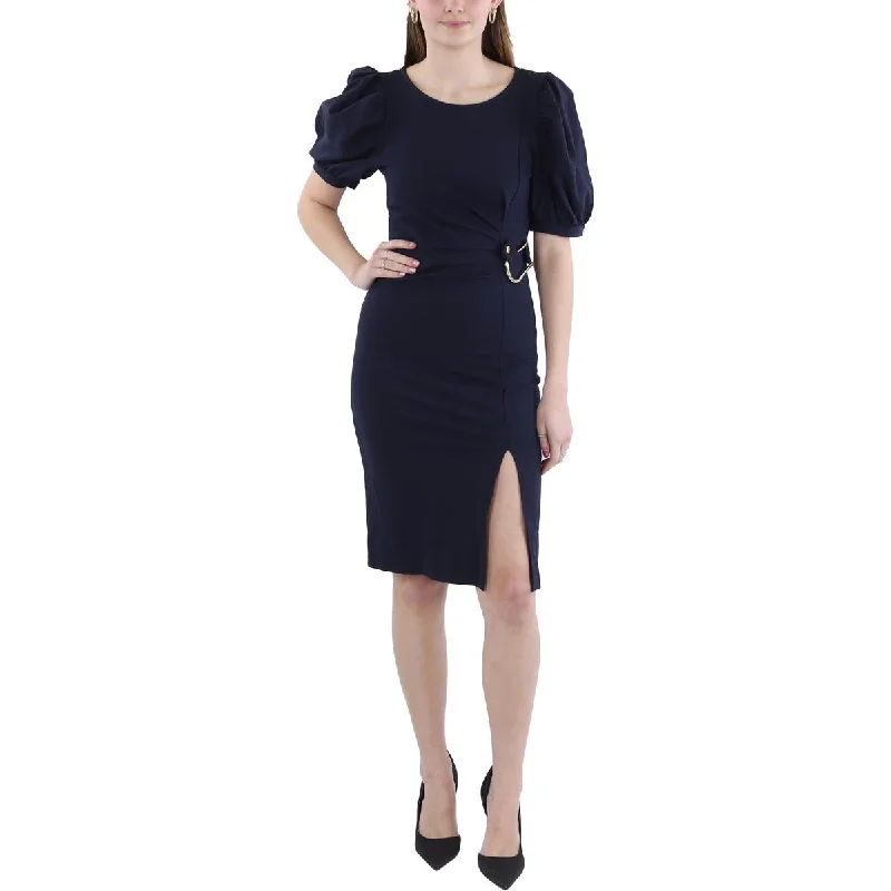 Gracia Womens Ruched Puff sleeve Midi Dress