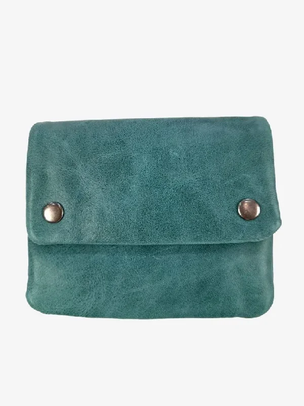 Status Anxiety Teal Leather Envelope Clutch