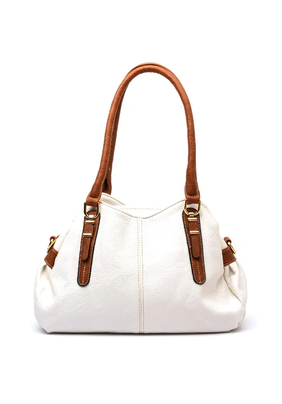 Zen Collection Tan Contrast Trim Hobo Bag, White