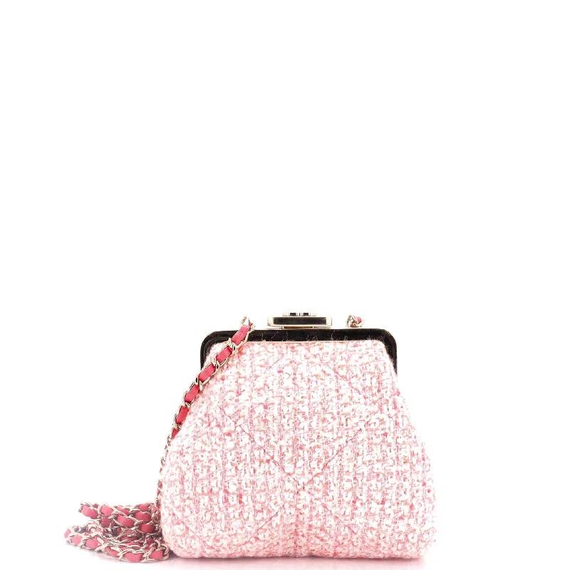 CC Kisslock Frame Clutch with Chain Quilted Tweed Mini