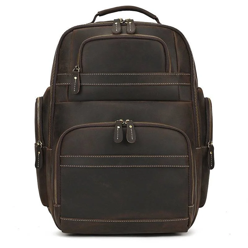 Multifunctional Men's Leather Backpack With USB Charging Port