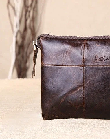 Men Leather clutch Vintage Bifold Dark Coffee Long wallet men leather zip clutch bag Men Leather clutch Vintage Bifold Dark Coffee Long wallet men leather zip clutch bag