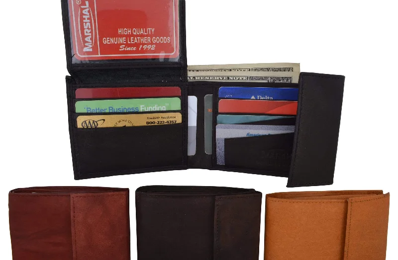 Leather Bifold Wallet with Hook and Loop Closure and Flap up Id Window 2033 CF