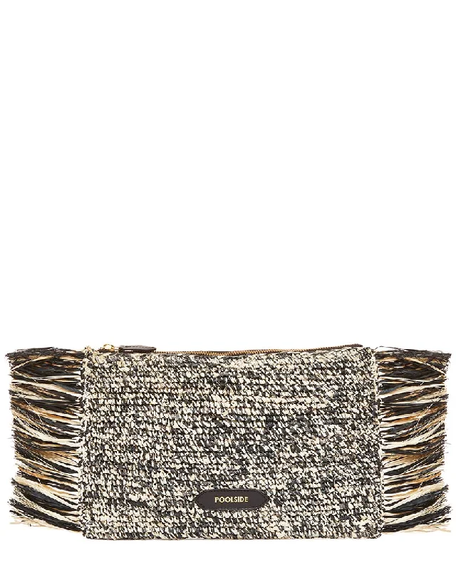 POOLSIDE Tropical Fringe Raffia Clutch