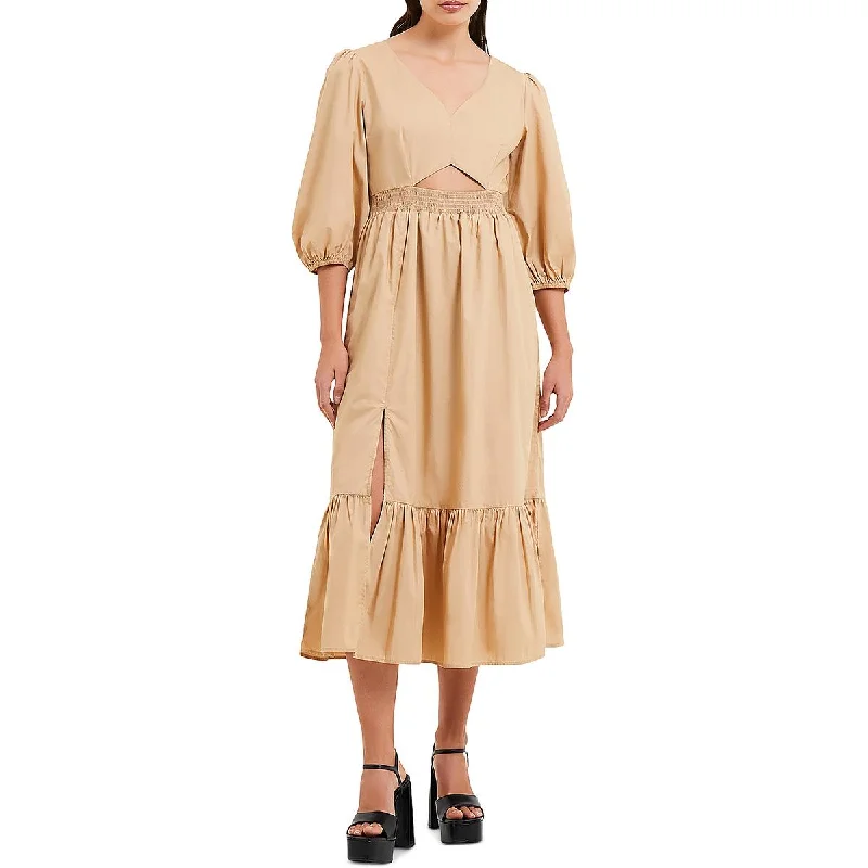 French Connection Womens Rhodes Side Slit Cotton Midi Dress