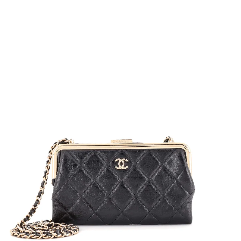 Logo Clasp Frame Clutch with Chain Quilted Lambskin Small